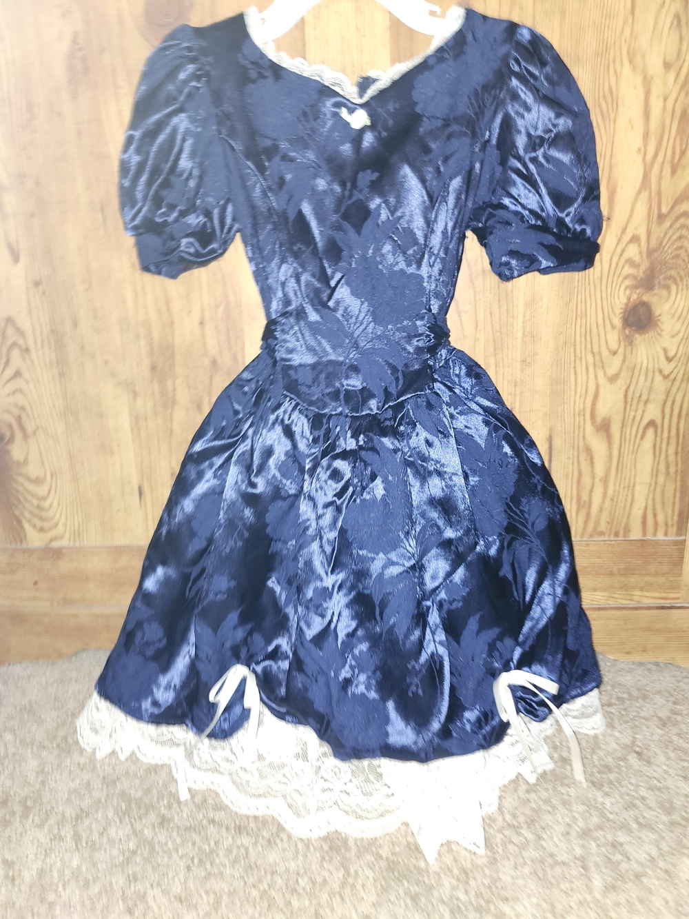 Vintage Navy Blue Girls' Party Dress with Lace Trim By Disorderly Conduct